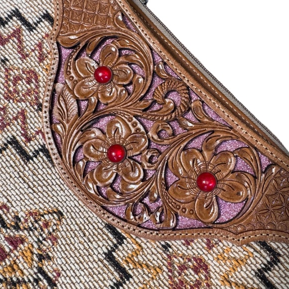 Myra Bag Accelerate Hand Tooled Fringe Tapestry Bag - Picture 2 of 9